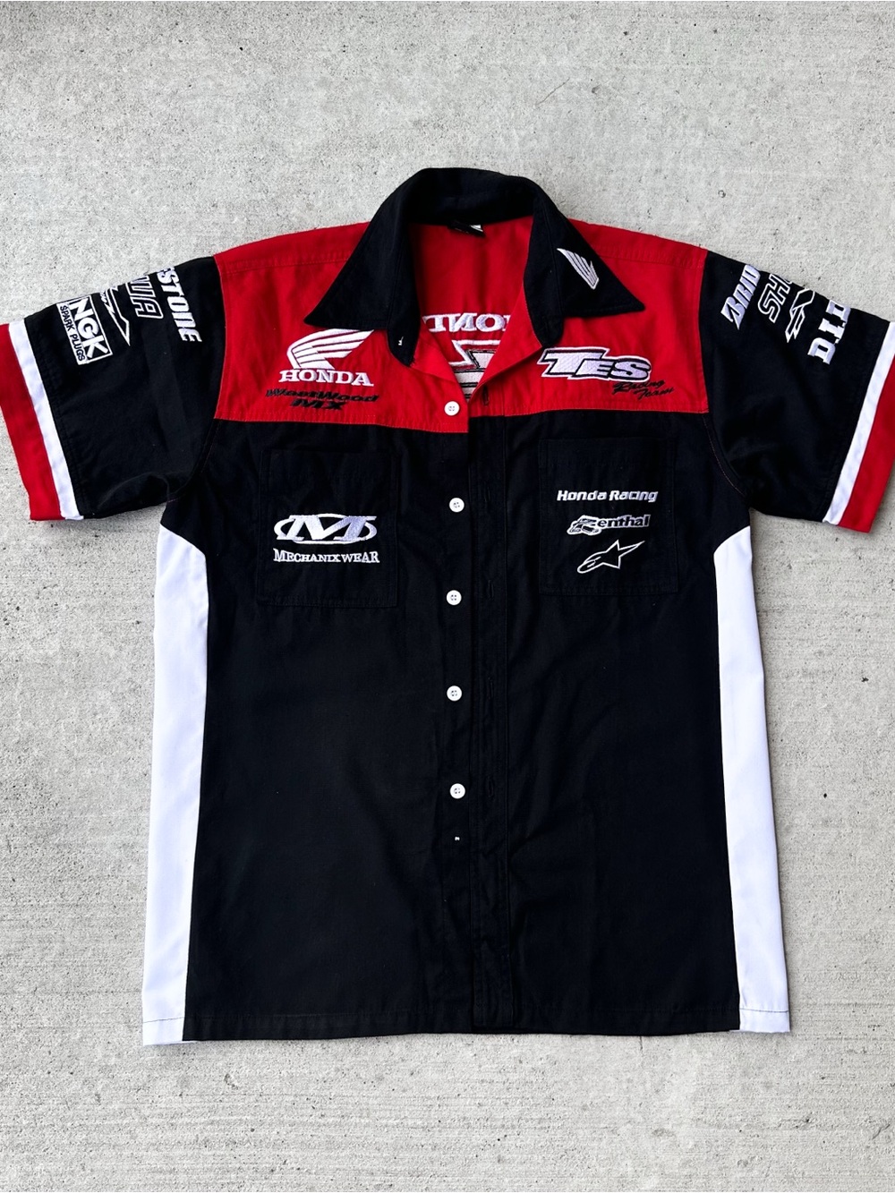 Vintage Honda Racing Team Button Up Shirt | Motocross Pit Crew Mechanics Jersey